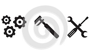 Tools icon set isolated on white background. Wrench, screwdriver and gear icon. Vector illustration.